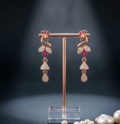 American Diamond Rose Peacock Drop Earrings | Anti Tarnish | Longlasting