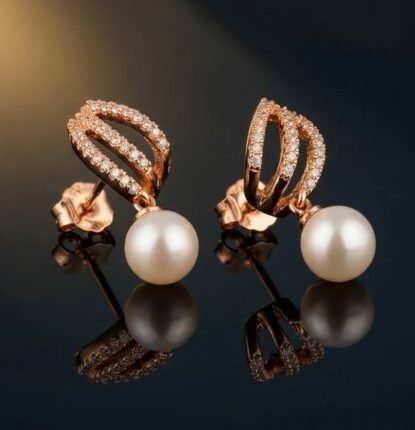 American Diamond Rose Pearl Eclat Earring | Longlasting | Anti Tarnish | Dailywear