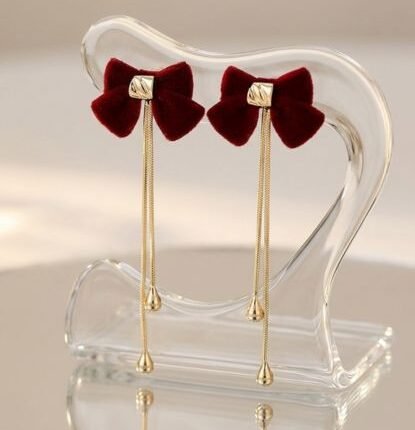 Velvet Bow Charm Ensemble Korean Earrings