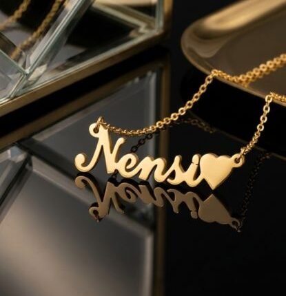 Golden Script Heart Name Pendant