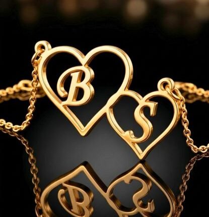 Twin Hearts Initial Name Pendant