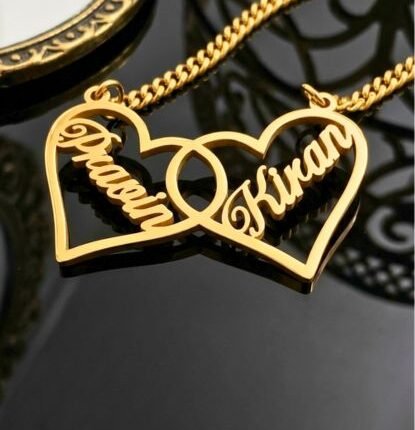 Golden Twin Hearts Name Pendant