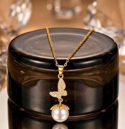 Golden Butterfly Pearl Charm Necklace | Anti-Tarnish | Durable |Trendy